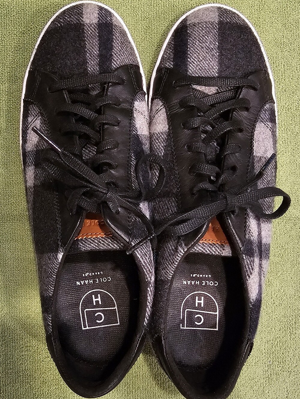 Cole Haan Shoes Womens Sz 8.5 B Gray Black White Plaid Lace Up Low Top Sneakers
